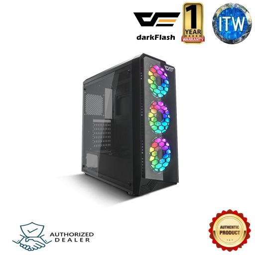 [darkFlash WATER SQUARE 5] darkFlash WATER SQUARE 5 ATX Mid-Tower Computer Gaming Case Honeycomb Design Acrylic Windows with 3 RGB Fans (Black)