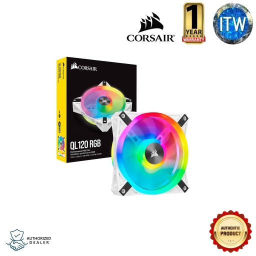 [CORSAIR ICUE QL120 RGB (CO-9050103-WW)] Corsair iCUE QL120 RGB 120mm PWM White Fan — Single Pack (CO-9050103-WW) (White)