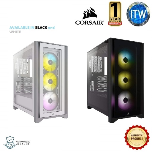 [CORSAIR ICUE 4000X RGB WHITE] Corsair iCUE 4000X RGB Tempered Glass Mid-Tower ATX PC Case (White)