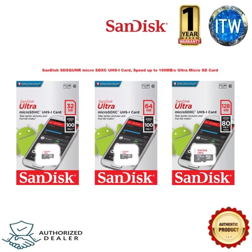 [SDSQUNR-128G-GN3MN] SanDisk Ultra Micro SD Card SDXC UHS-I Card, Speed up to 100MB/s  - SDSQUNR (128GB)