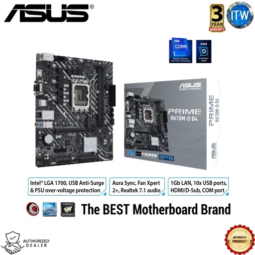 [H610M-D D4] Asus Prime H610M-D D4 - Intel® H610 (LGA 1700) Mic-ATX Motherboard