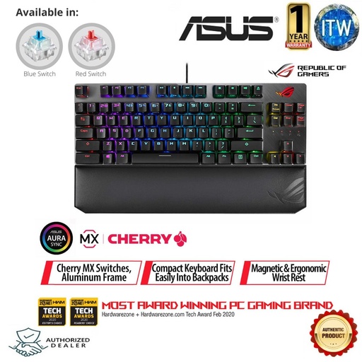 [ROG Strix Scope Deluxe TKL (MX RED)] ROG Strix Scope TKL Deluxe wired mechanical RGB gaming keyboard w/ Cherry MX switches and Wrist Rest (MX Red)