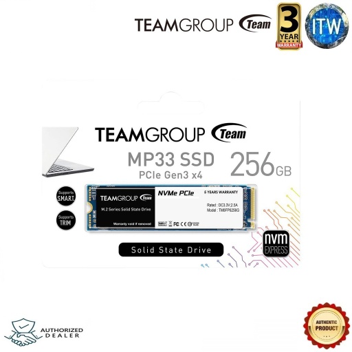 [TEAMGROUP MP33 256GB (TM8FP6256G0C101)] TEAMGROUP MP33 256GB M.2 PCIe 2280 3.0 x4 with NVMe 1.3 3D NAND Internal SSD TM8FP6256G0C101 (Blue, 256GB)