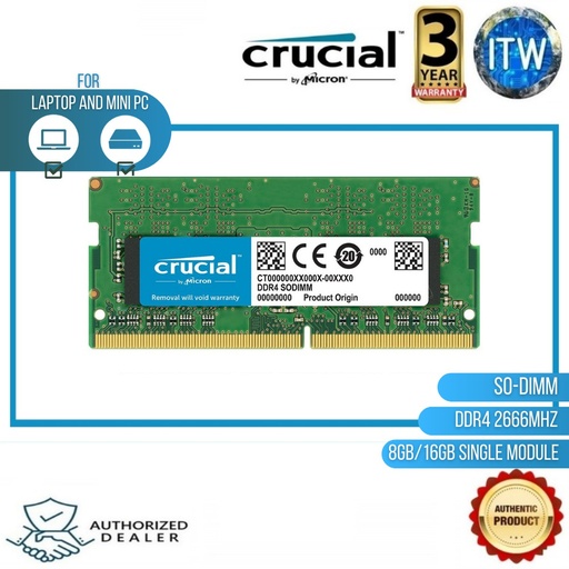 [CT16G4SFRA266] Crucial 16GB (1x16GB) 260-Pin DDR4 SO-DIMM 2666 (PC4 21300) Notebook Memory Model -  CT16G4SFRA266