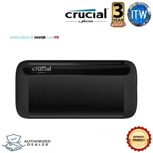 [Crucial X8 500GB-CT500X8SSD9] Crucial 500GB X8 External USB 3.2 Gen 2 Type-C Solid-State Drive - CT500X8SSD9 (Black, 500GB)