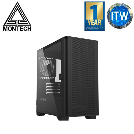 [A100Lite-Black] Montech Air 100 Lite Mini Tower Tempered Glass PC Case (Black/White) (Black) (Black)
