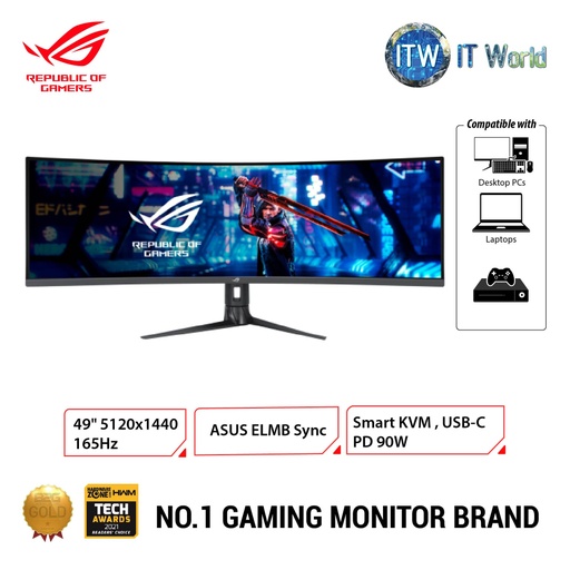 [XG49WCR] ITW | ASUS ROG Strix XG49WCR Super Ultra-wide Gaming Monitor — 49” Double QHD, 32:9 (5120 x 1440), Curved, 165Hz OC (above 144Hz), ELMB Sync, DisplayHDR 600, USB Type-C, Smart KVM