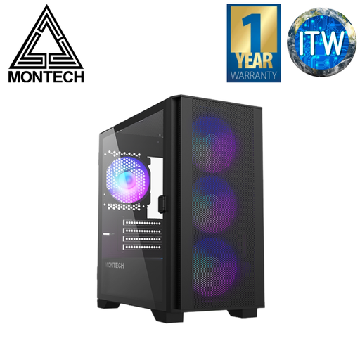 [A100ARGB-Black] Montech Air 100 ARGB Mini Tower Tempered Glass PC Case (Black/White) (Black) (Black)