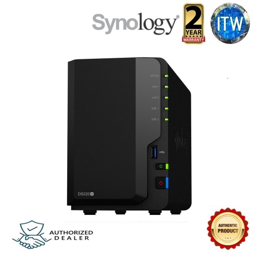 [Synology DS220+] Synology DiskStation DS220+ Compact 2-Bays Desktop Network Attached Storage (NAS) (DS220+) (Black, 2GB)