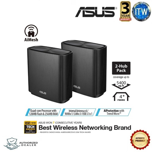 [ZenWiFi AX (XT8)] ASUS ZenWiFi AX (XT8) AX6600 Whole-Home Tri-band Mesh WiFi 6 System (2-Pack) (Black)