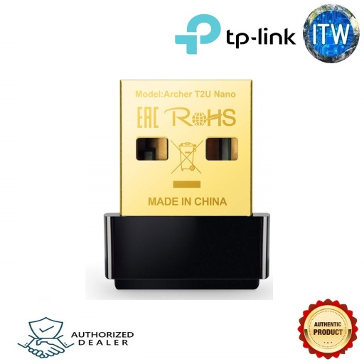 [AC600 Nano Archer T2U Nano] Tp-Link Archer T2U nano AC600 Nano Wi-Fi USB Adapter,433Mbps at 5GHz + 200Mbps at 2.4GHz, USB 2.0 Tplink Tp link (Black)