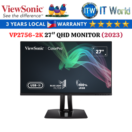 [VP2756-2K] Viewsonic VP2756-2K 27&quot; 2560x1440 (QHD), 60Hz, IPS, 5ms, Flicker-free Monitor (2023 Model)