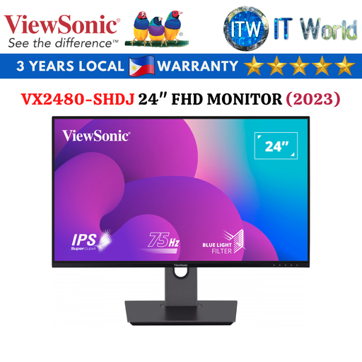 [VX2480-SHDJ] Viewsonic VX2480-SHDJ 24&quot; 1920x1080 (FHD), 75Hz, IPS, 4ms, Flicker-free Monitor (2023 Model)