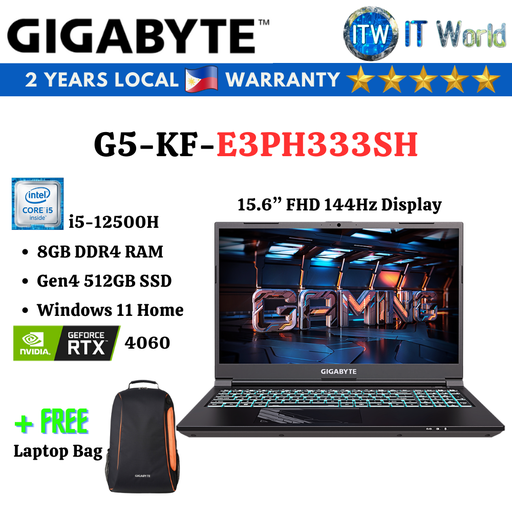 [G5-KF-E3PH333SH] Gigabyte Aorus G5 KF i5-12500H, RTX 4060,8GB RAM, 512GB SSD Gaming Laptop ITWorld (G5-KF-E3PH333SH)