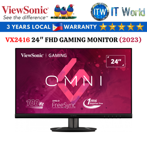 [VX2416] Viewsonic VX2416 24&quot; 1920x1080 (FHD), 100Hz, IPS, 1ms Flicker-free Gaming Monitor (2023 Model)