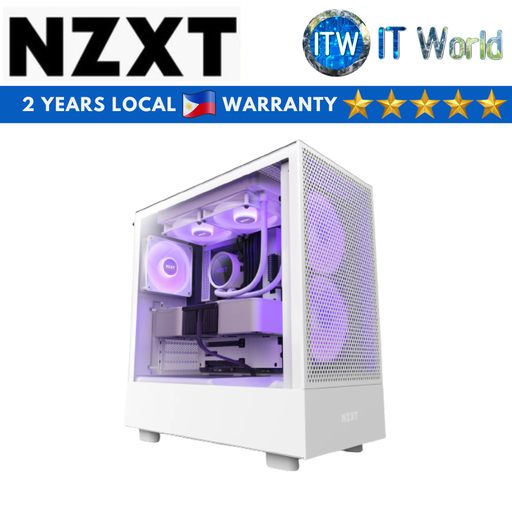 [CC-H51FW-R1] NZXT H5 Flow RGB Compact ATX Mid-Tower Tempered Glass PC Case with RGB Fans (Black | White) (White)