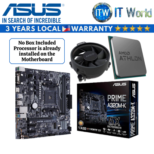 [Athlon 3000G/ASUS PRIME A320M-K/CSM] AMD Athlon 3000G (tray type) Desktop Processor with Asus Prime A320M-K/CSM Motherboard Bundle