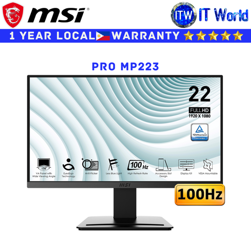 [MSI PRO MP223] MSI Monitor Pro MP223 21.45&quot; 1920x1080 FHD / 100Hz / VA / 1ms MPRT, 4ms GTG (PRO MP223)