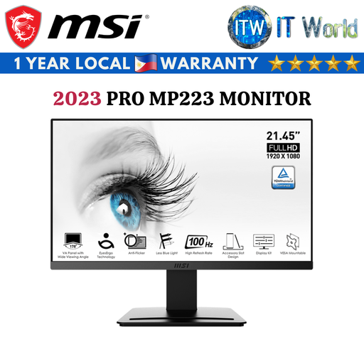 [MSI PRO MP223] MSI Pro MP223 / 22&quot; FHD / 100Hz / VA / 1ms(MPRT) / 4ms(GTG) Anti-Glare Monitor (2023 Model)