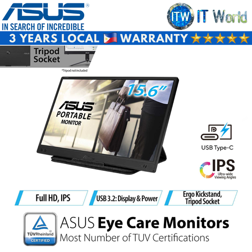[MB166B] Asus ZenScreen MB166B / 16&quot; FHD / 60Hz / IPS / 25ms (Tr+Tf) / Anti-Glare Portable Monitor