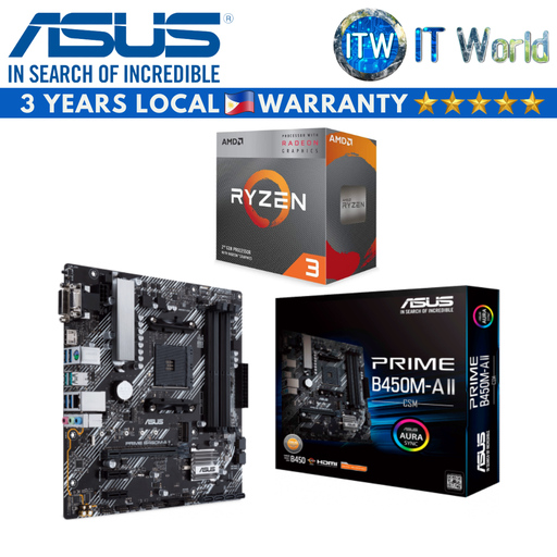[PRIME B450M-A II/CSM/RYZEN 3 3200G 4-Core] AMD Ryzen 3 3200G 4-Cores 8 Cores Desktop Processor with Asus Prime B450M-A II/CSM Motherboard Bundle