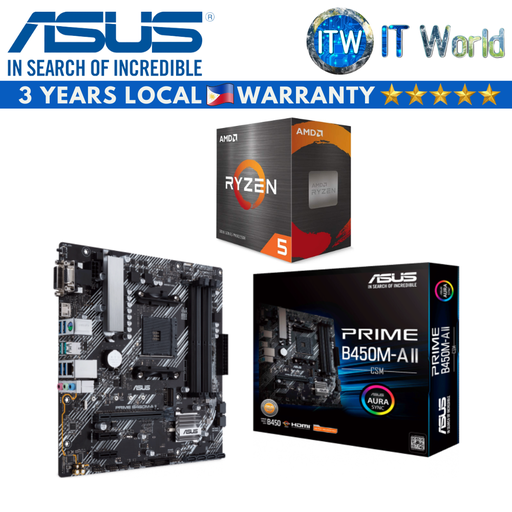 [PRIME B450M-A II/CSM/AMD Ryzen 5 5600X] AMD Ryzen 5 5600X Desktop Processor with Asus Prime B450M-A II/CSM Motherboard Bundle