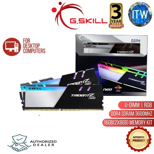 [F4-3600C18D-16GTZN] G.SKILL Trident Z Neo (for AMD Ryzen)16GB (2 x 8GB) 3600MHz 288-Pin RGB DDR4 SDRAM Desktop Memory (F4-3600C18D-16GTZN)