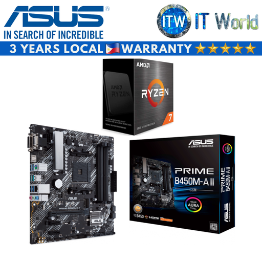 [PRIME B450M-A II/CSM/AMD Ryzen 7 5800X] AMD Ryzen 7 5800X Desktop Processor without Cooler with Asus Prime B450M-A II/CSM Motherboard Bundle