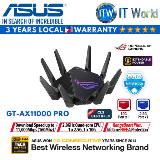 [GT-AX11000 PRO] ASUS ROG Rapture GT-AX11000/ GT-AX11000 Pro Wifi Tri-Band Gaming Router (GT-AX11000 Pro)