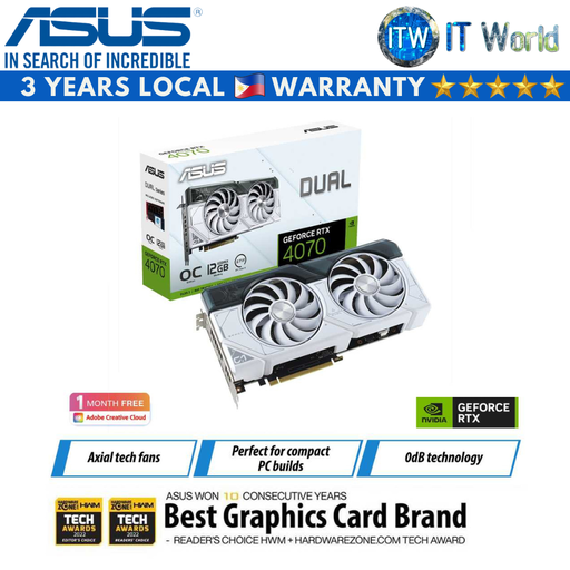 [DUAL-RTX4070-O12G-WHITE] Asus Dual Geforce RTX 4070 OC 12GB GDDR6X Graphic Card White (DUAL-RTX4070-O12G-WHITE)