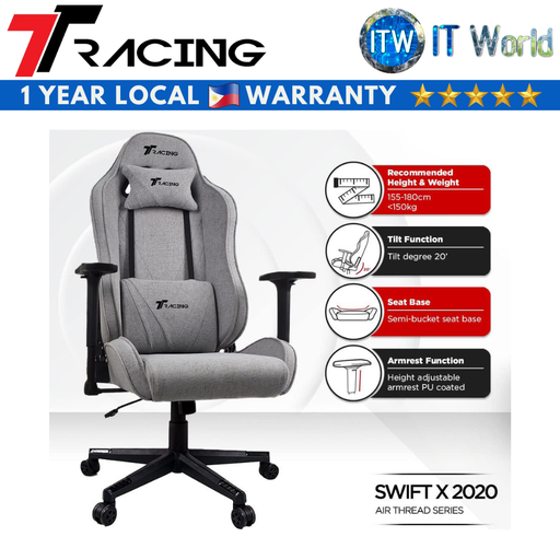 [TTRSWIFTX2AT-002 DawnGrey] TTRacing Swift X 2020 Air Threads Fabric Gaming Chair (Dusk-Black/Dawn-Grey) (Dawn-Grey) (Dawn-Grey)