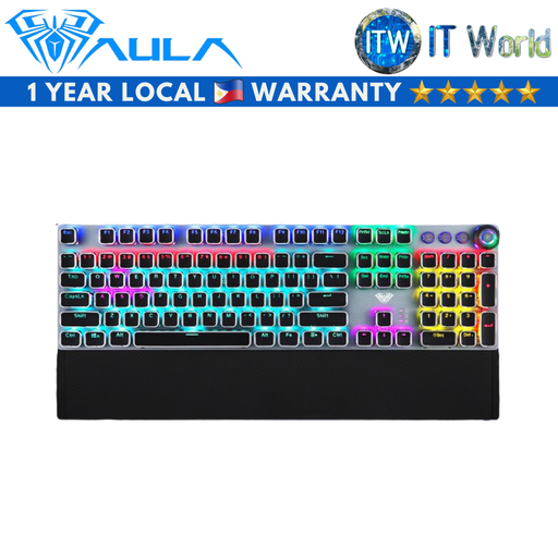 [F2088-Black] Aula F2088 RGB Black 104 Keys Anti-Ghosting Control Knob Wrist Rest Mechanical Gaming Keyboard