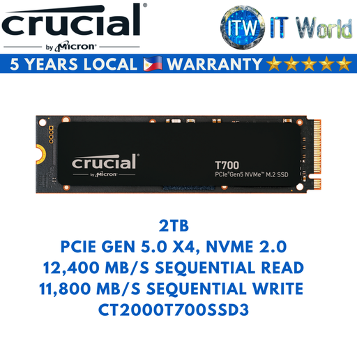 [CT2000T700SSD3] Crucial T700 Pro PCIe Gen 5.0 x4 NVMe M.2 2280 Internal SSD (2TB) (2TB)