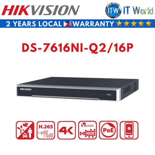 [DS-7616NI-Q2/16P] Hikvision DS-7616NI-Q2/16P 16-Channel 1U 16 PoE 4K NVR