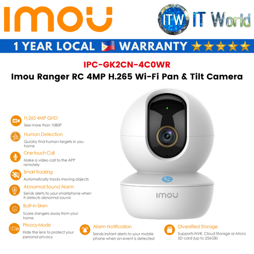 [IPC-GK2CN-4C0WR] Imou Ranger RC 4MP H.265 Wi-Fi Pan &amp; Tilt Camera (IPC-GK2CN-4C0WR)