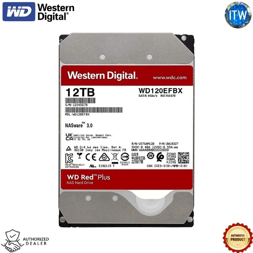 [WD120EFBX] Western Digital 12TB WD Red Plus NAS Hard Drive 7200RPM, SATA 6 GB/s, 512MB Cache, 3.5&quot; - WD120EFBX (12TB)