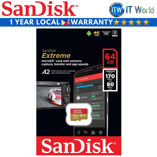 [SDSQXAH-064G-GN6MN] SanDisk Extreme microSDXC Memory Card 64GB (SDSQXAH-064G-GN6MN) (64GB)