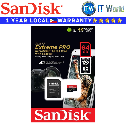 [SDSQXCU-064G-GN6MA] SanDisk SD Card Memory Card 64GB Extreme Pro microSDXC UHS-I Card (SDSQXCU-064G-GN6MA) (64GB)