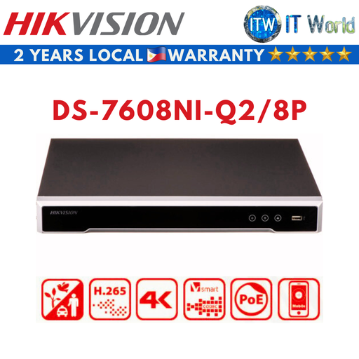 [DS-7608NI-Q2/8P] Hikvision DS-7608NI-Q2/8P 8-Channel 1U 8 PoE 4K NVR