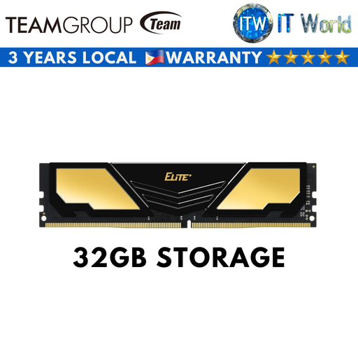 [TPD432G3200HC22BK] Itw | Teamgroup Elite Plus DDR4-3200 CL22 Desktop Memory RAM (Black/Gold) (8GB | 16GB | 32GB) (32GB) (32GB)