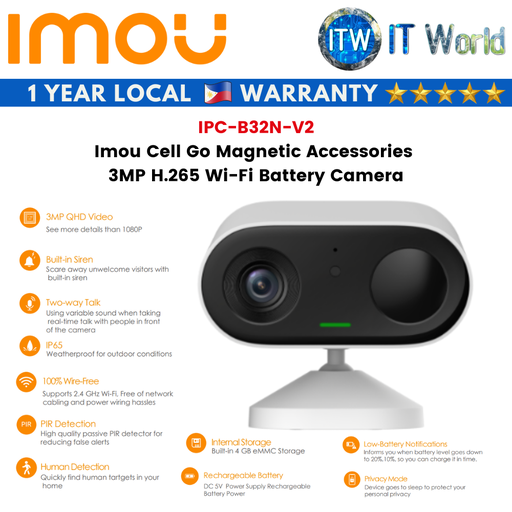 [IPC-B32N-V2] Itw | Imou Cell Go Magnetic Accessories 3MP H.265 Wi-Fi Battery Camera (IPC-B32N-V2)