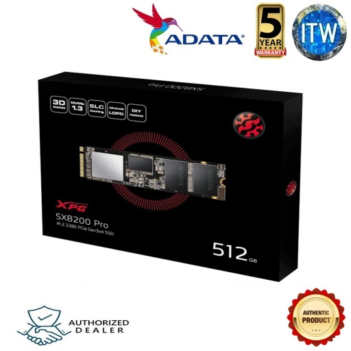 [ASX8200PNP-512GT-C] ADATA XPG SX8200 PRO 512GB PCIe GEN3X4 NVMe M.2 2280 SSD (Black, 512GB)