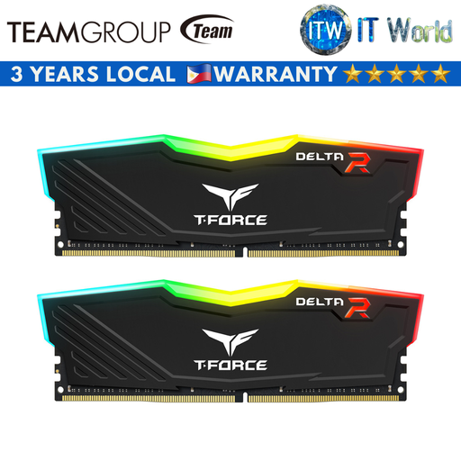 [TF3D464G3600HC18JDC01 (black)] Teamgroup T-Force Delta RGB 64GB(2x32GB) 3600MHz (PC4-28800) CL18 DDR4 Desktop Memory (Black | White) (Black)