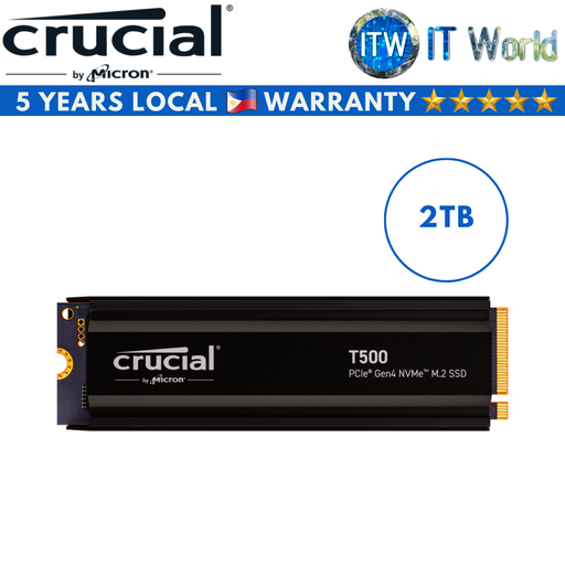 [CT2000T500SSD5] Crucial T500 PCIe Gen4 NVMe M.2 Internal SSD with heatsink (1TB | 2TB) (2TB) (2TB)