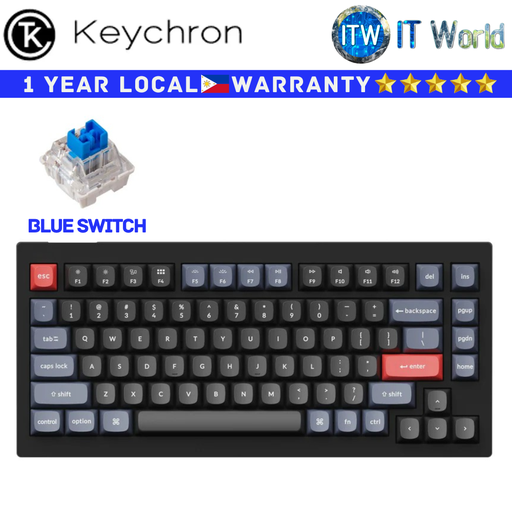 [V1B2 Carbon Black - blue switch] Keychron Wired Mechanical Keyboard V1 QMK Carbon Black Fully Assembled (Blue Switch) (Blue Switch)