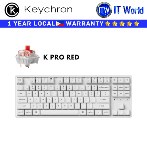 [K8PQ1 - Red] Keychron K8 Pro QMK/VIA RGB Backlight Aluminum Frame Hot-Swappable Wireless Mechanical Keyboard(WHT) (Red)