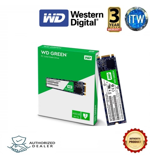 [WDS480G2G0B] Western Digital WD Green 480GB 3D NAND M.2 SATA 6Gb/s Internal SSD - WDS480G2G0B (Green, 480GB)