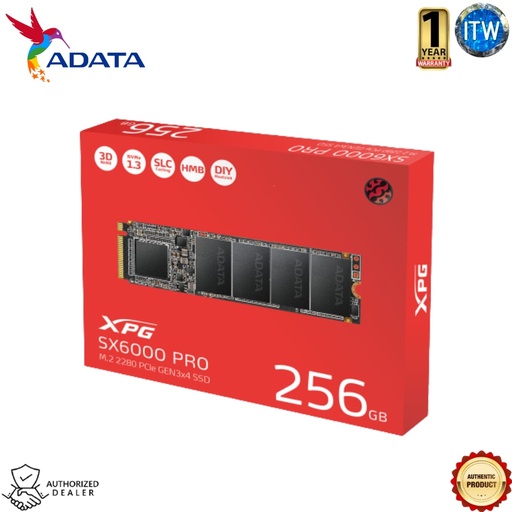 [AD-ASX6000PNP-256GT-C] Adata XPG SX6000 Pro M.2 2280 PCIe Gen3x4 Internal SSD (Black, 256GB)
