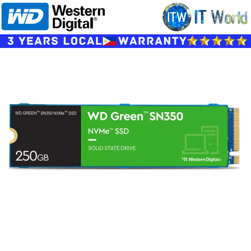 [WDS250G2G0C] Western Digital 250GB NVMe SSD M2 NVMe SSD SN350 Green M.2 2280 Internal (WDS250G2G0C) (250GB)