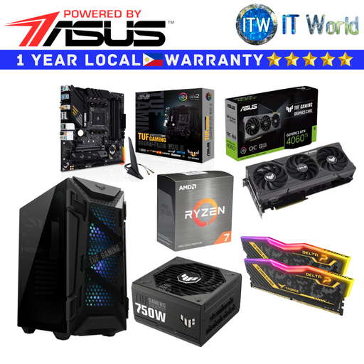 [BUILD FULL TUF] Gaming PC Powered by ASUS Desktop Computer Set Full TUF Build 7 5700X 4060 Ti OC RTX